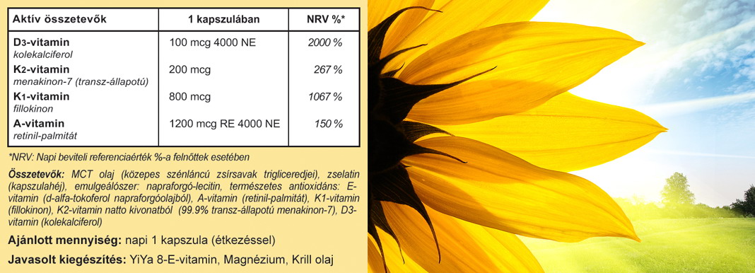 YiYa D3-vitamin & K2-vitamin komplex kapszula tabletta összetétel