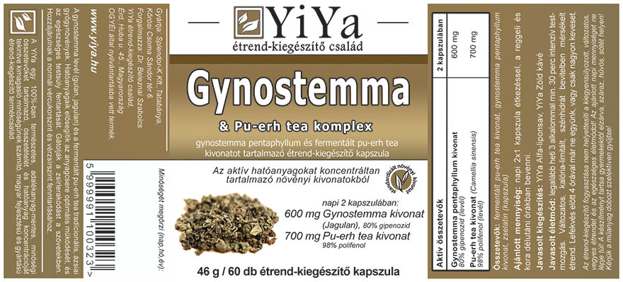 YiYa gynostemma penthaphyllum & pu-erh tea komplex kapszula termék címke